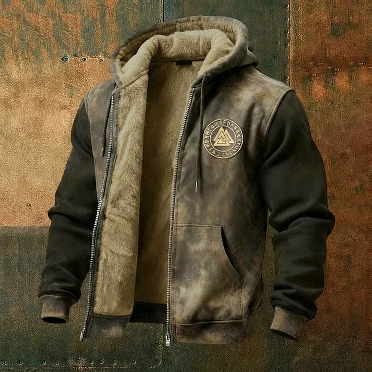 Men's Viking Style Nordic Vegvisir Pattern Zipper Jacket