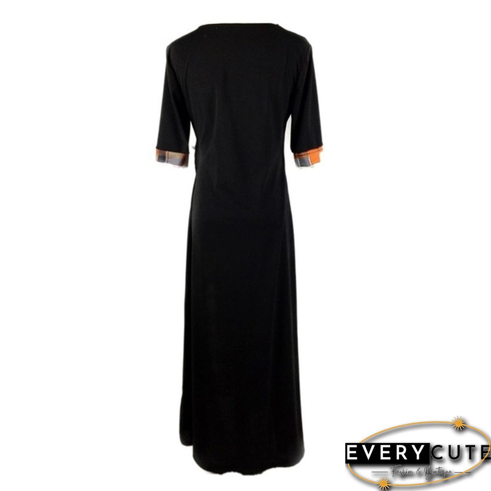 Women's Fashion Half Sleeve Elegant Long Dress Plaid Print Button Detail Maxi Dress Plus Size Xs-5Xl