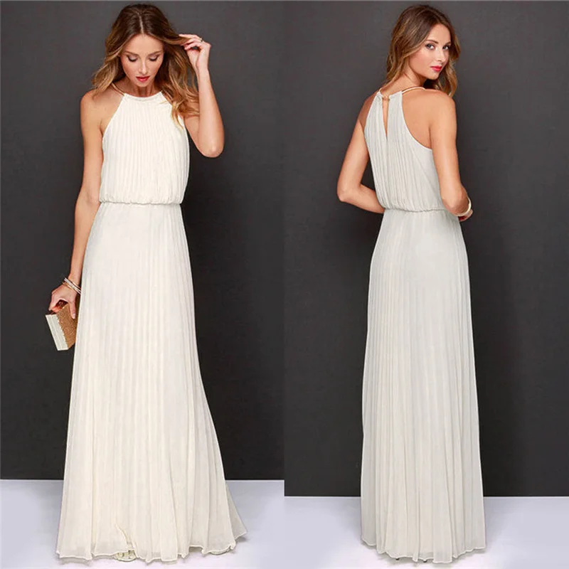 Sleeveless Pleated Fashion Sexy Dress Long Skirt