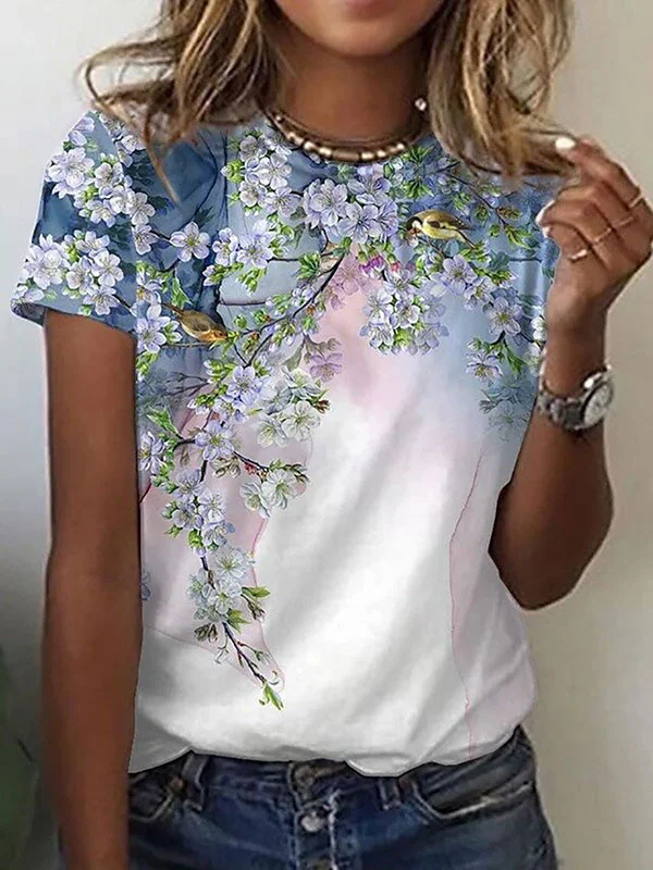 Nature Flowers Abstract Pure Cotton Ladies Short Sleeves
