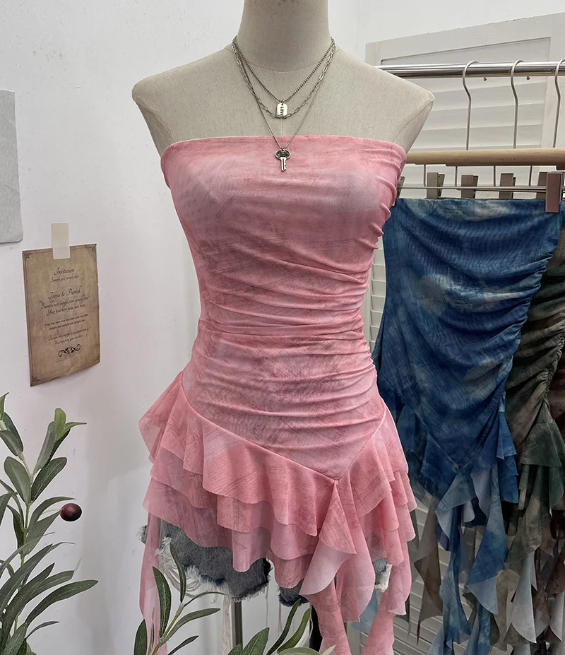 Nigikala Nigikala Shooting Hottie Sexy Shoulder Irregular Lotus Side Ribbon Bram Repair Print Sleeveless Top 1228