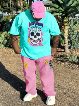 Men's Large SCasual Skull Graffiti T-shirt Pants Suit