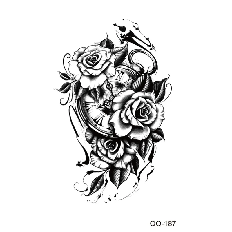 Sdrawing Rose Temporary Tattoo Sticker Flower Feather Elephant Body Clavicle Ankle Legs Arm Art Fake Tatto Party Bikini Tatoos
