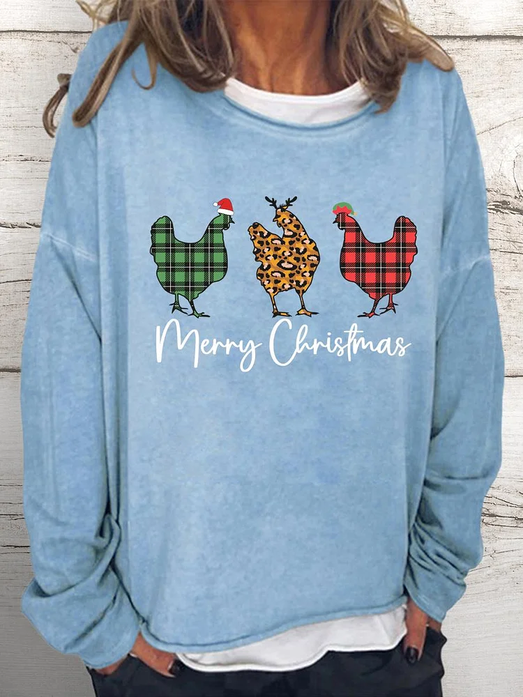 Merry Christmas Chickens  Women Loose Sweatshirt-0019973