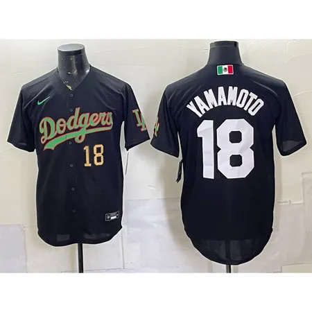Men's Los Angeles Dodgers #18 Yoshinobu Yamamoto Black Mexico Jersey PABW