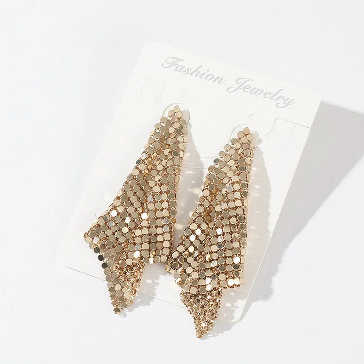 Geometric Metal Sequins Long Earrings-Gold