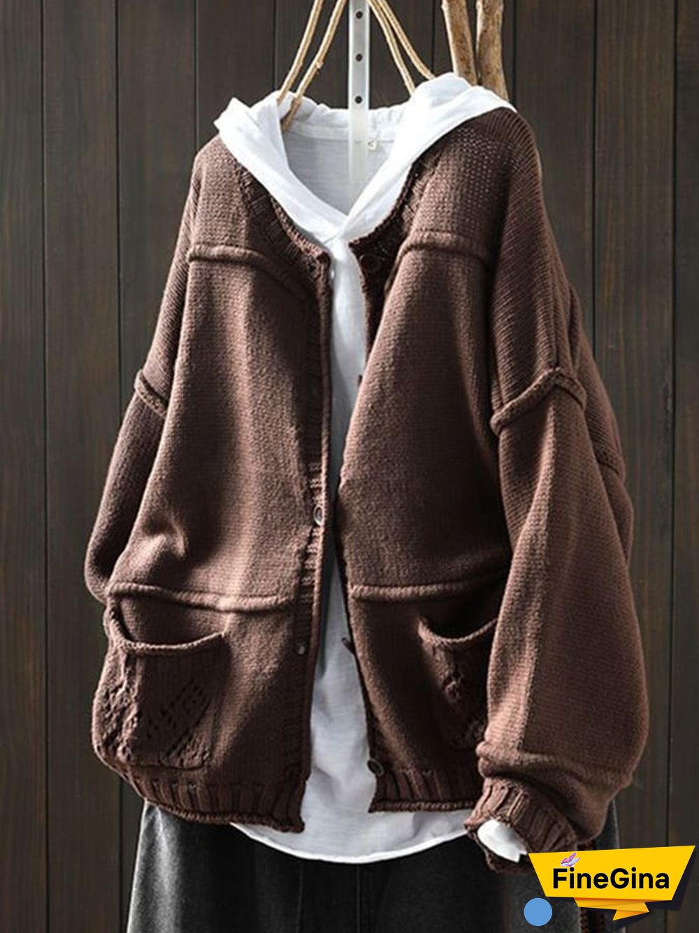 Women's Literary Vintage Old Splicing Button Sweater Coat