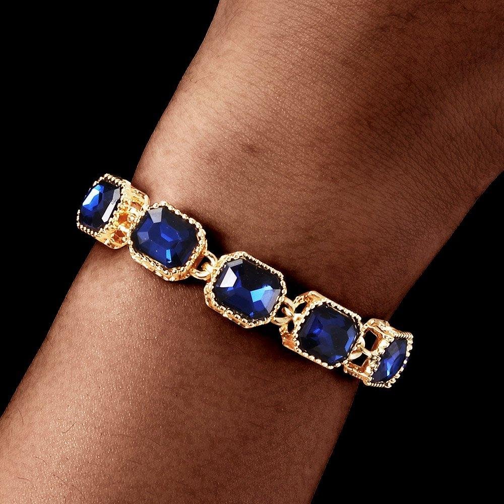 13MM Iced Out Gold Plated Blue Ruby Bracelet-VESSFUL