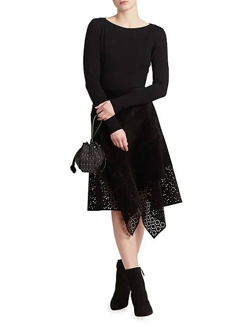 Ala&iuml;a Small Rose-Marie Studded Suede Bracelet Bag