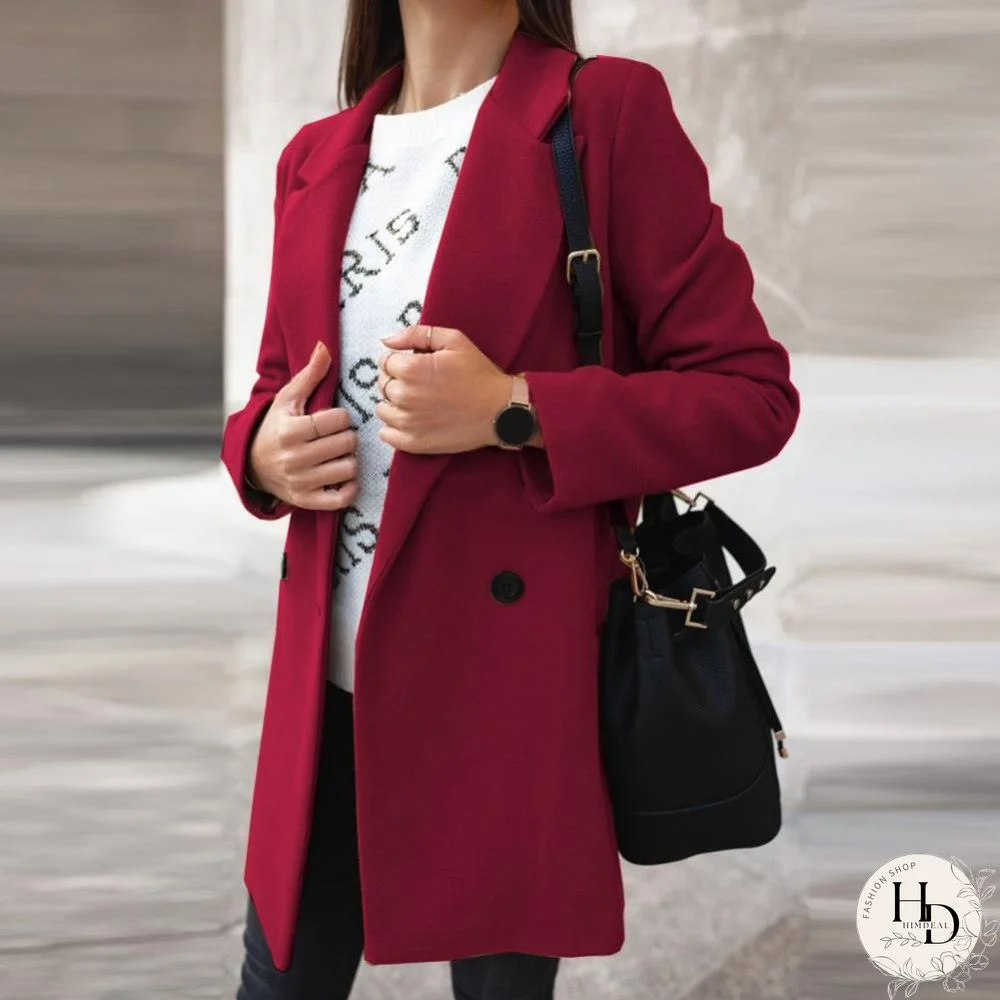 Women Woolen Coat Autumn Winter Fashion Wide Lapel Double-line Buttons Warm Coat Outwear Mid-Long Korean Temperament