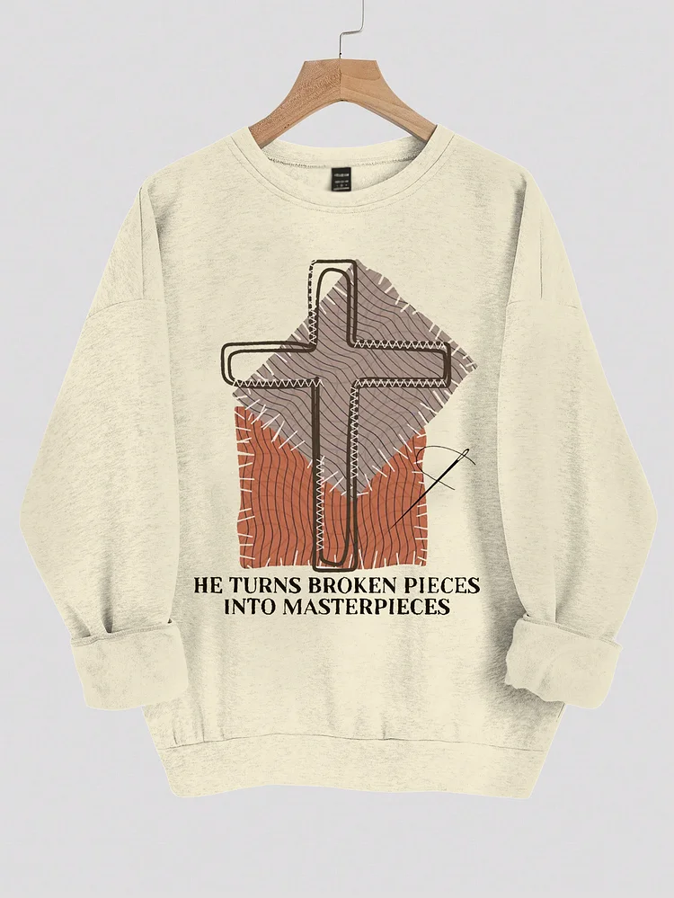 Women's He Turns Broken Pieces Into Masterpieces Print Cotton Long Sleeve T-Shirt Thin Sweatshirt