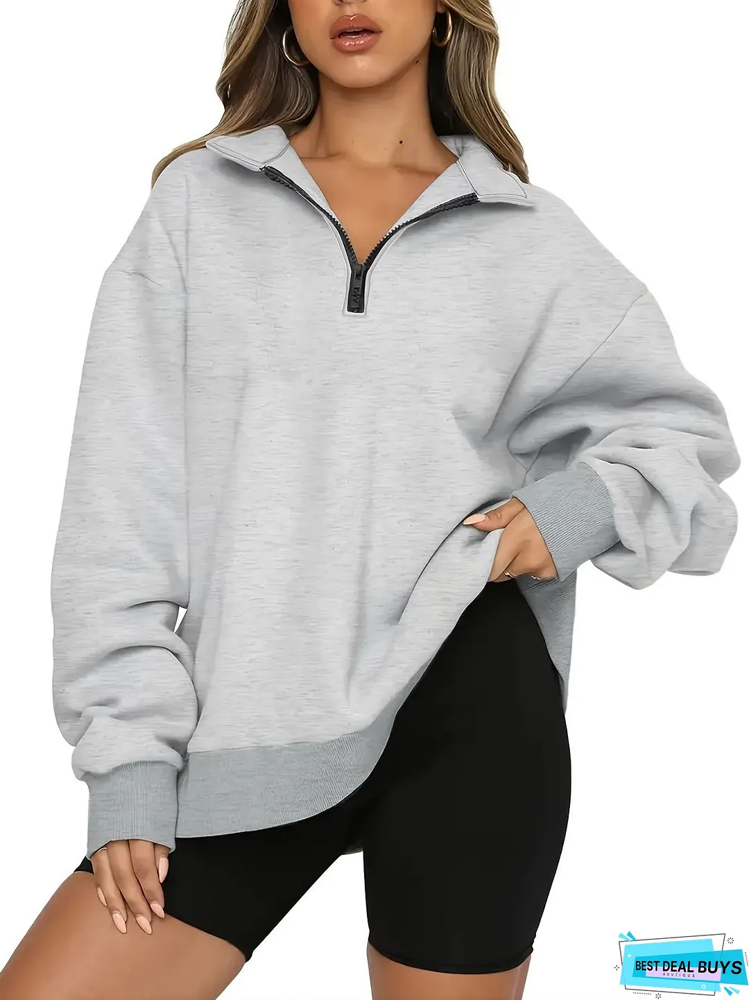 Oversized Sweatshirts Casual Drop Shoulder Long Sleeve Solid Pullover Womens Clothing