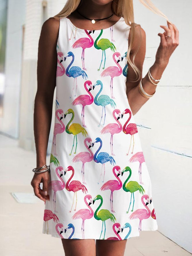 Casual Flamingos Print Sleeveless Casual Mini Dress D157- Fabulory