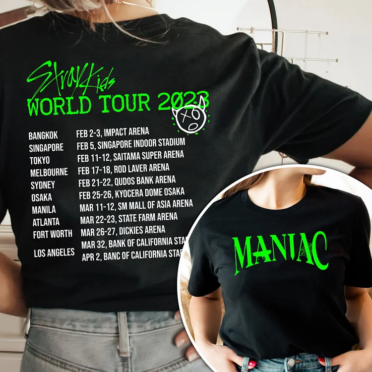 Stray Kids 2023 2nd World Tour MANIAC Schedule T-shirt