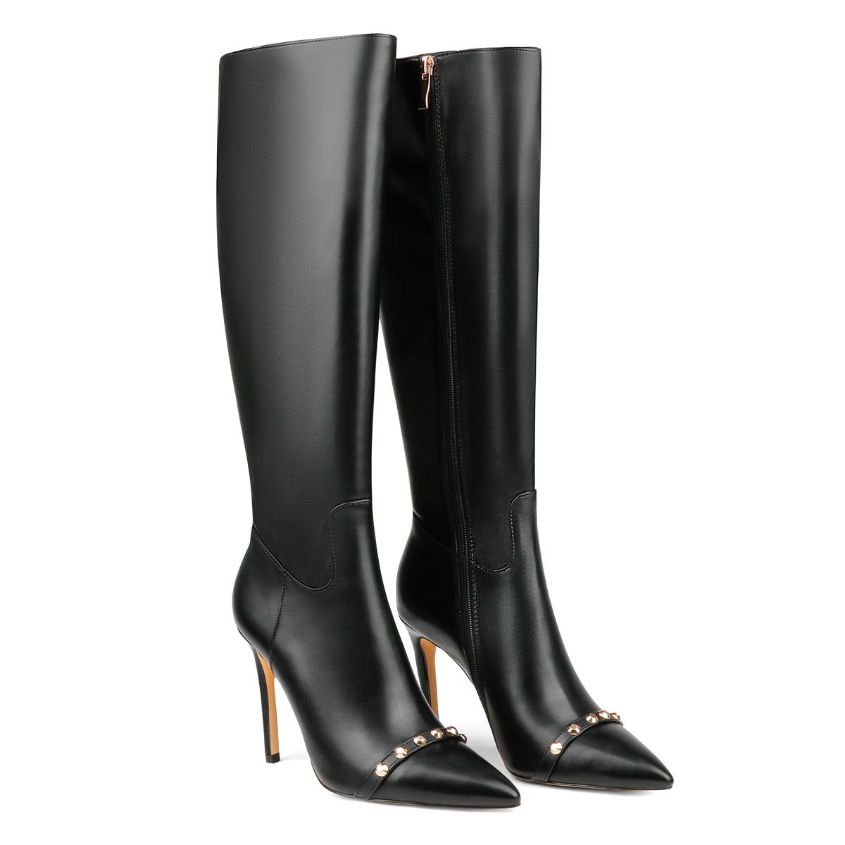 100mm Fashion Zipper Leather High Heels Knee Boots-MERUMOTE
