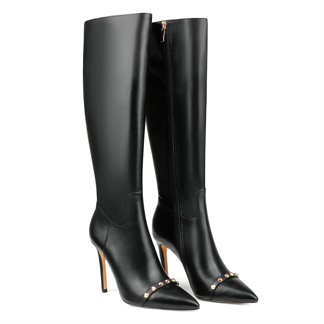 100mm Fashion Zipper Leather High Heels Knee Boots-MERUMOTE