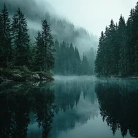 Mystical Fog over Lake - Diamond Painting