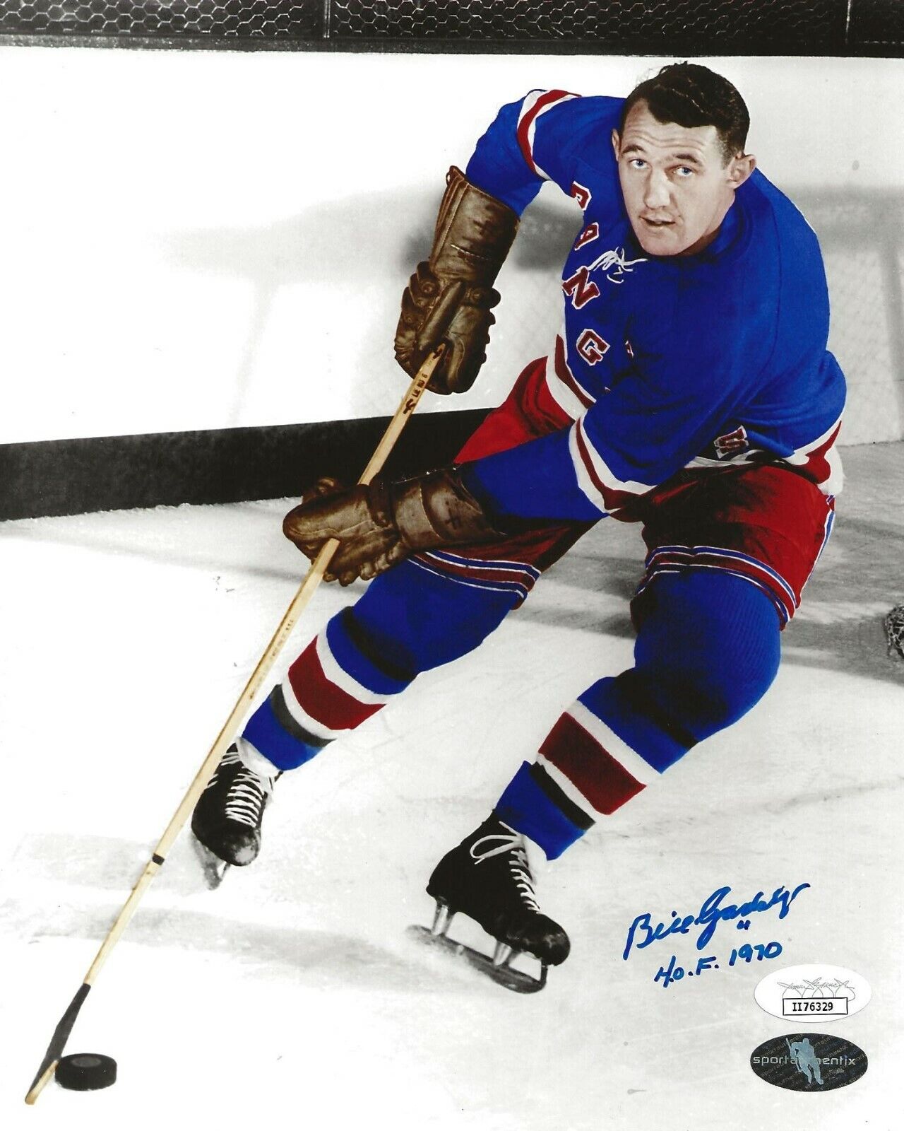 Bill Gadsby signed New York Rangers 8x10 Photo Poster painting W/ HOF Inscription 2 JSA