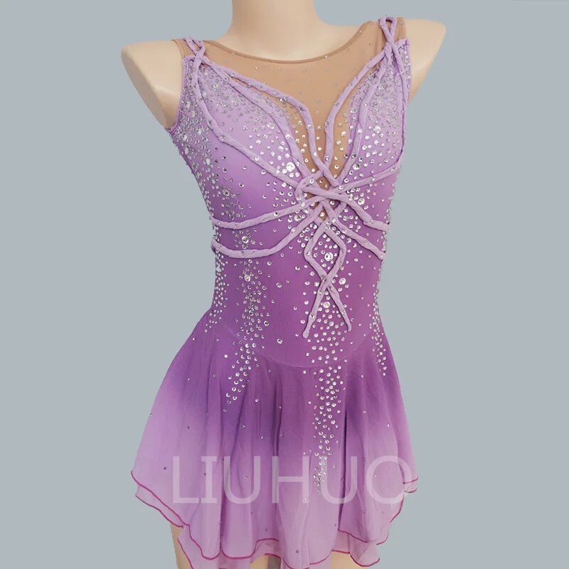 Pink Gradient Figure Skating Dress Girl Three-dimensional Embroidery Competition Performance