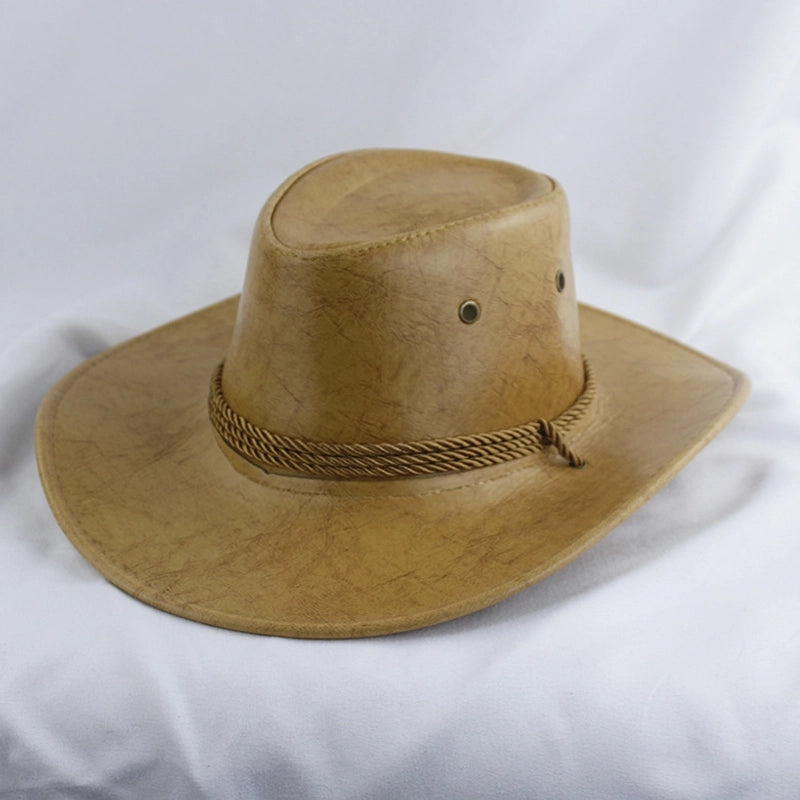 American Western Cowboy Hat Spring And Autumn Leather Men’s Mountain Climbing Spanish Women’s Sun Big Edge Sun Hat Sunscreen Travel