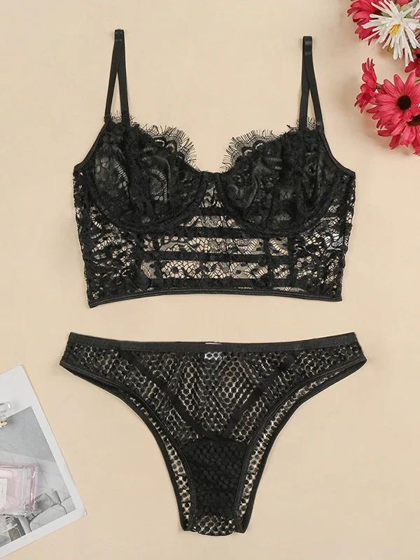 Sexy Lace Hollow Underwired Split Erotic Lingerie