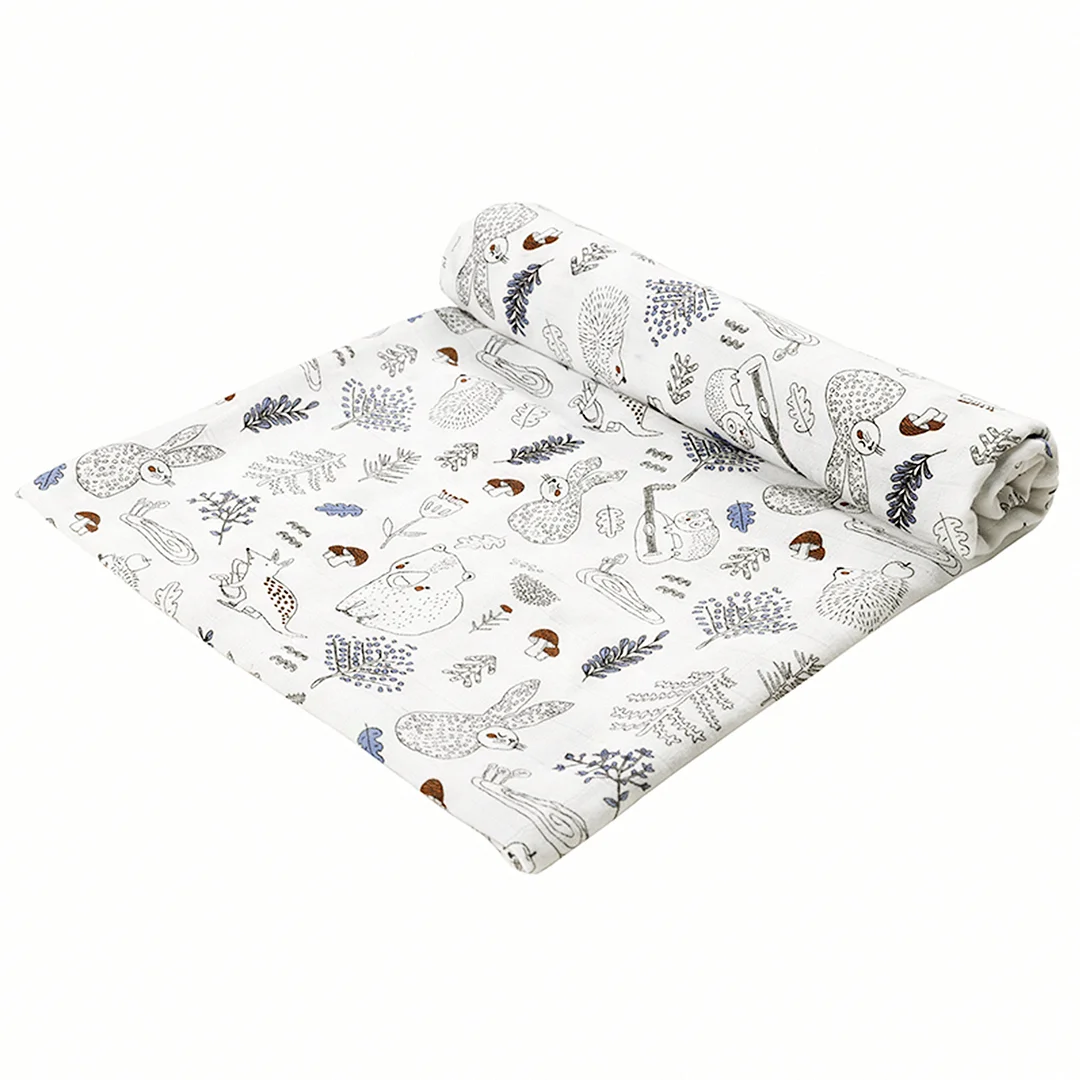 Egmao Baby Cotton Bamboo Muslin Swaddle Blanket - Forest Carnival