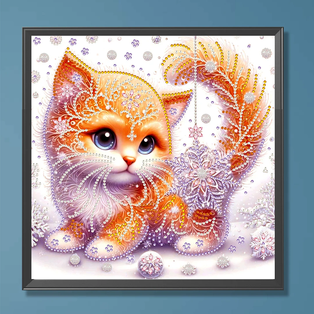 Snowflake Cat - Partial Special Shaped Drill Diamond Painting Kits (Canvas|30*30cm)