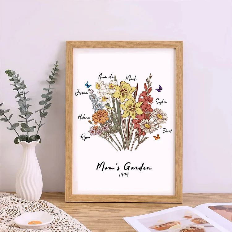 Birth Flower Family Bouquet Personalized Frame