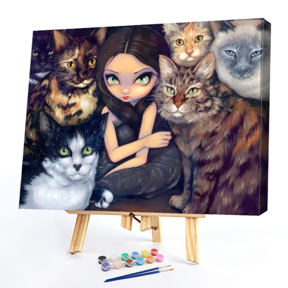 

50*40CM - Paint By Numbers - Girl Cat, 501 Original