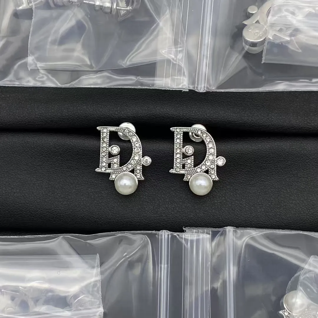 Dior Letters Pearl Stud Earrings