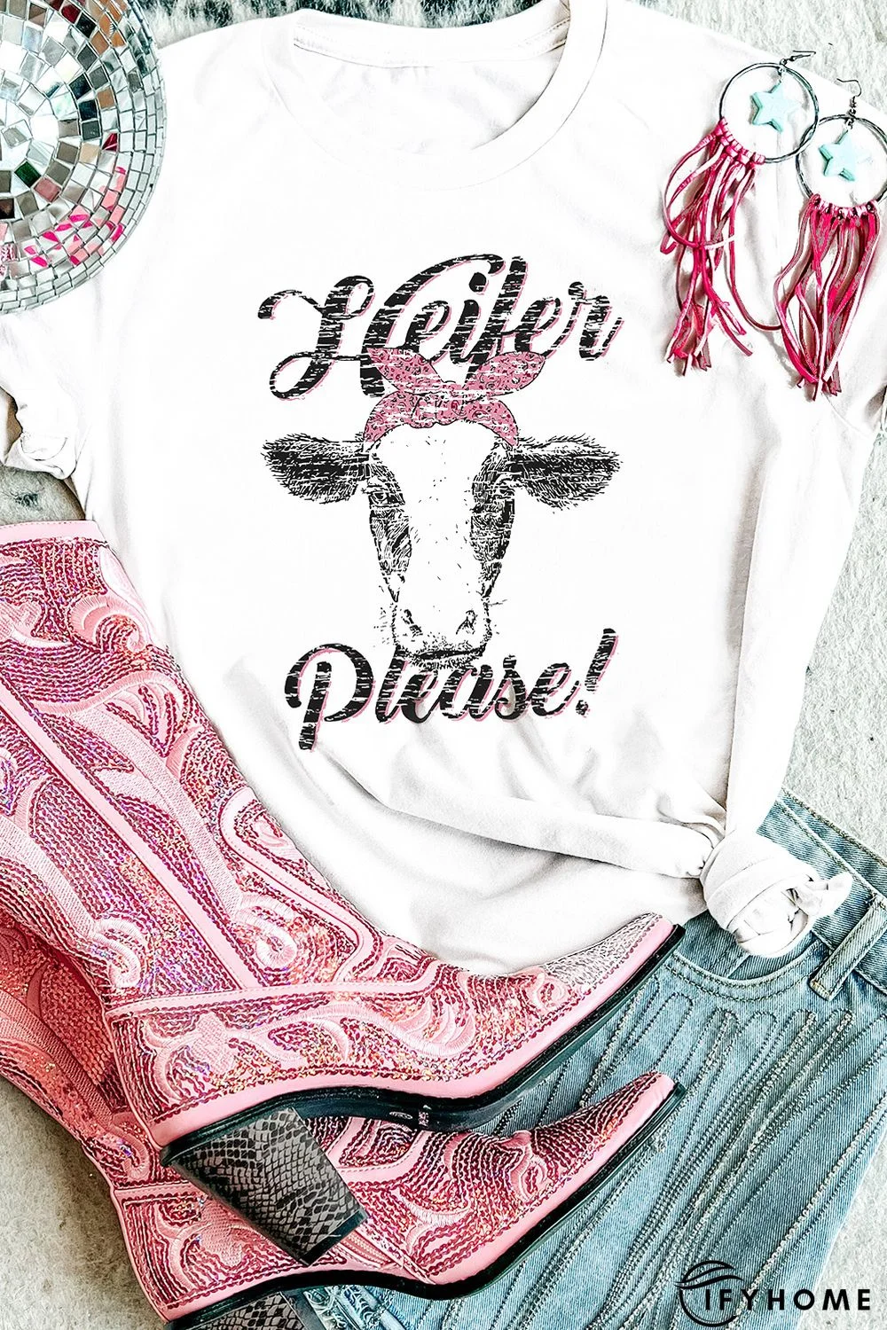 White Heifer Please Cute Graphic Print T Shirt | IFYHOME