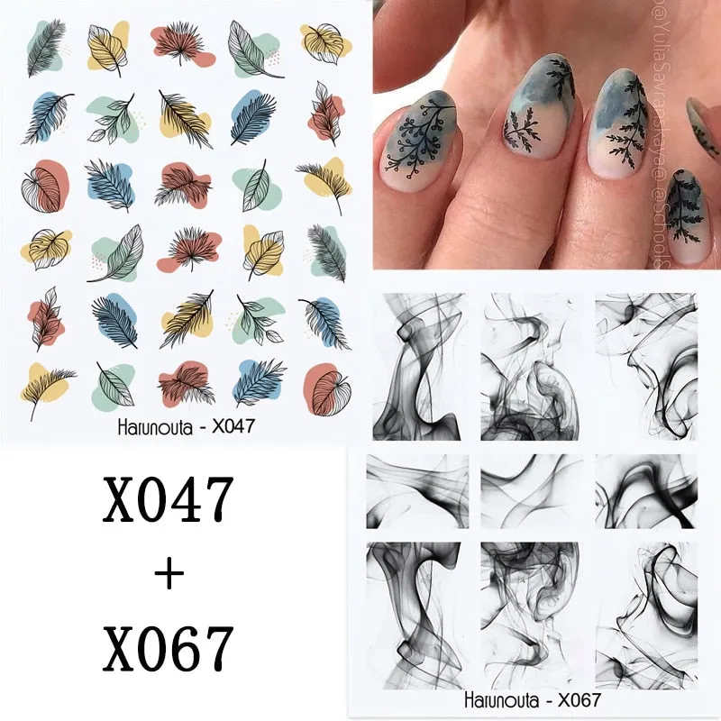 Harunouta Sexy Girl Geometric Lines Nail Water Stickers Set Spring Simple Flower Leaves Decals Sliders DIY Nail Art Decoration