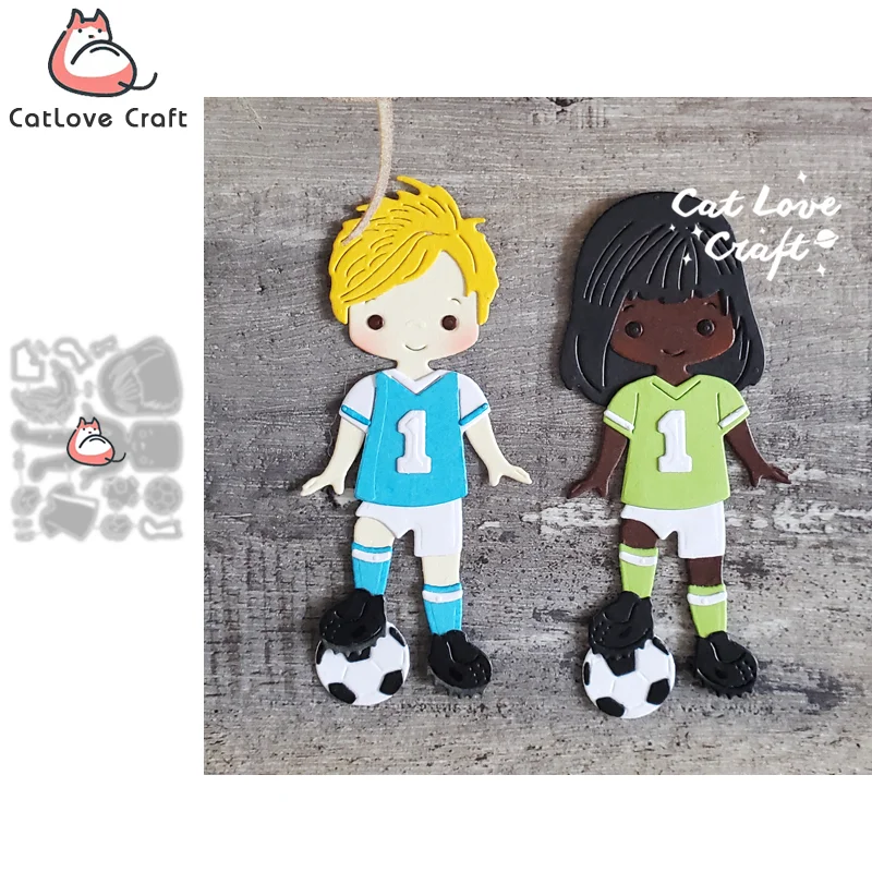 Nigikala Soccer player Boy Girl Metal Cutting Dies Scrapbooking Stencil Die Cuts Card Making DIY Craft Embossing New Die For 2023