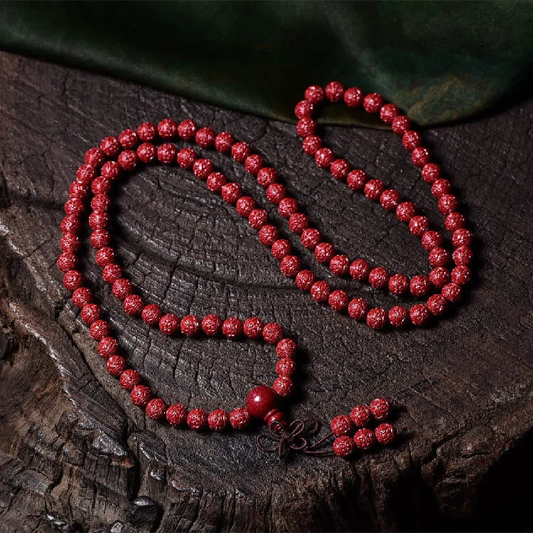Cinnabar 108 Mala Beads Om Mani Padme Hum Pattern Engraved Blessing Bracelet