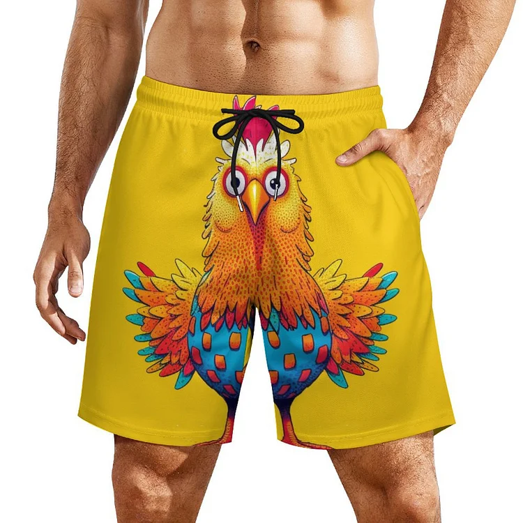 Men's Beach Compression Liner Shorts Crazy Rooster Anime Cartoon  customized, personalized, gift