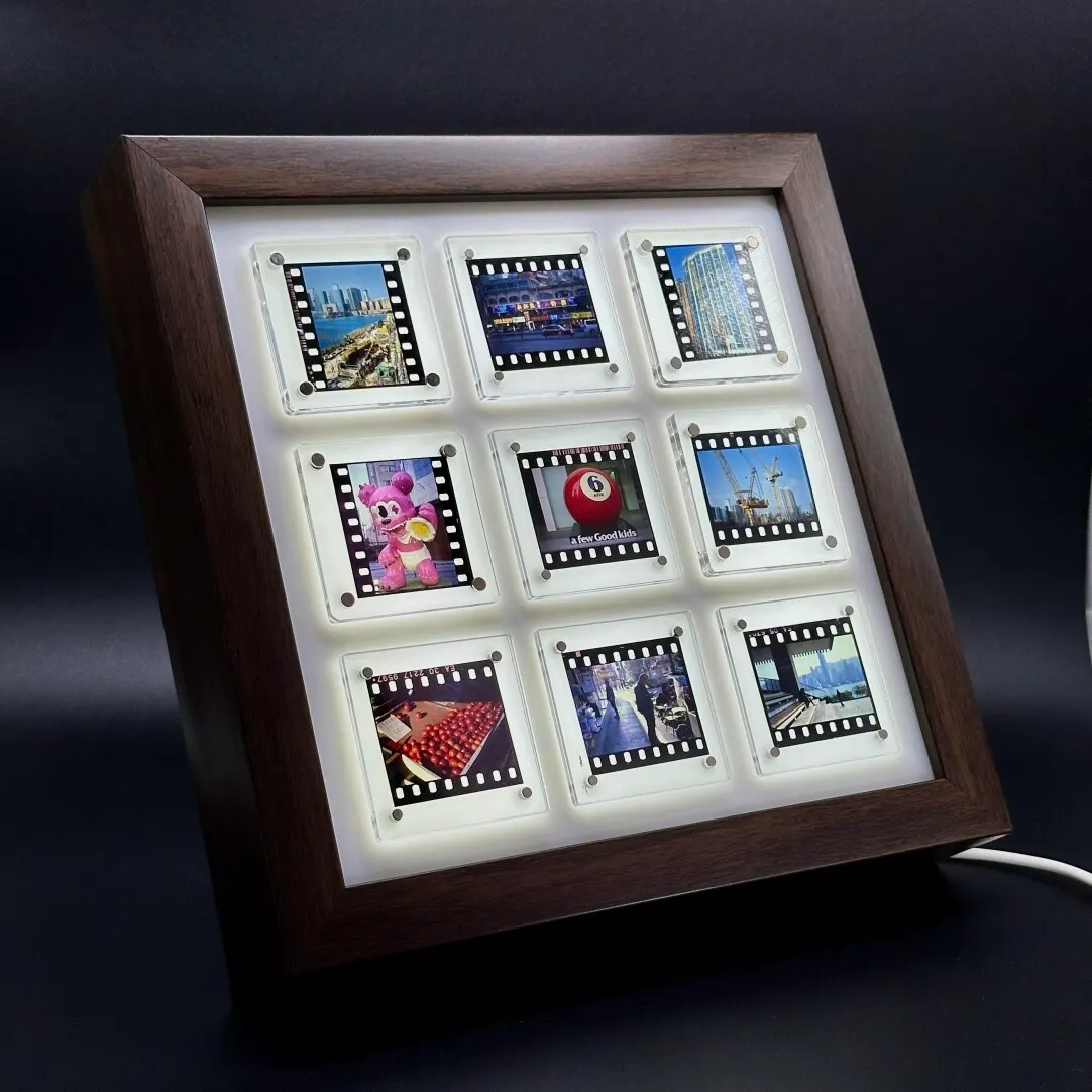 Photo Frame Filim New walnut reversal film luminous photo frame with acrylic film clip
