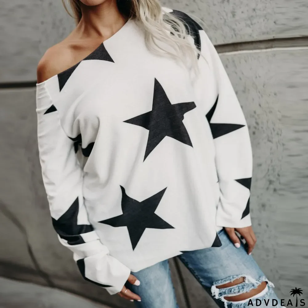 Plus Size Casual Star Print Long Sleeve T Shirts