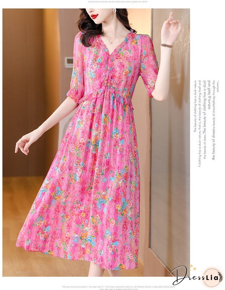 Summer Magnanimous Mulberry Silk V-Neck Dress