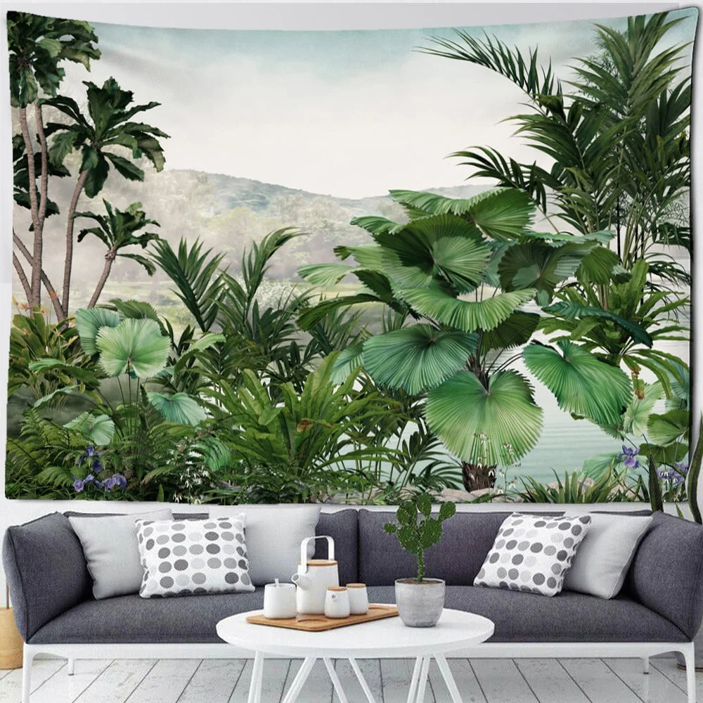 Tropical Botanical Garden Tapestry Wall Hanging Bohemian Style Natural Scenery Palm Tree Wall Art Aesthetic Decor