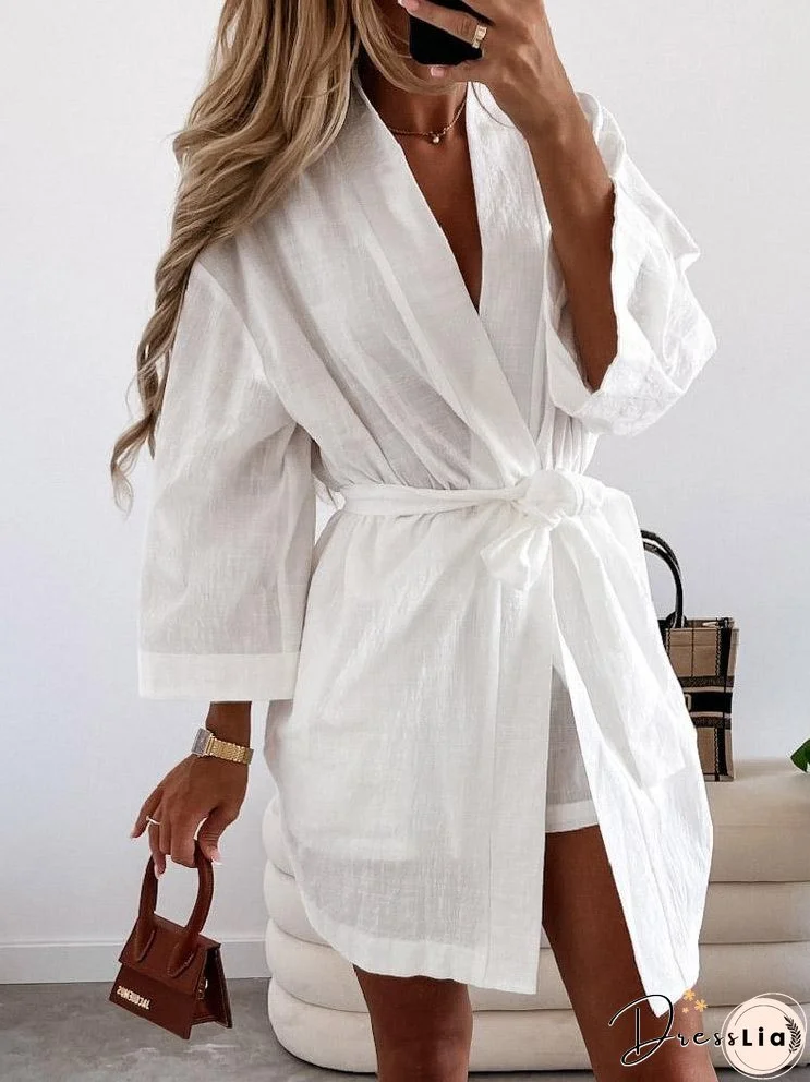 Women's Dresses Loose Long Sleeve Belted Shirt Dress