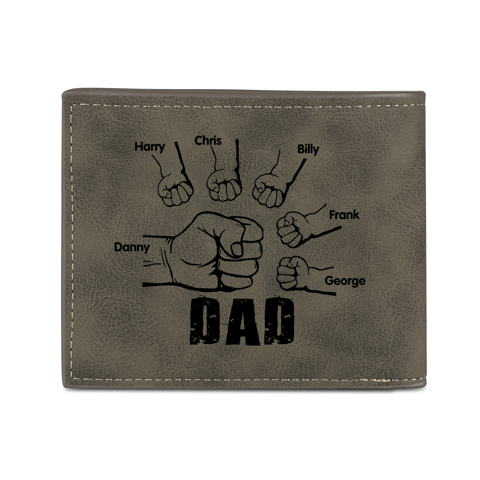 6 Names - Personalised Photo Custom Leather Men's Wallet as a Father's Day Gift for Dad