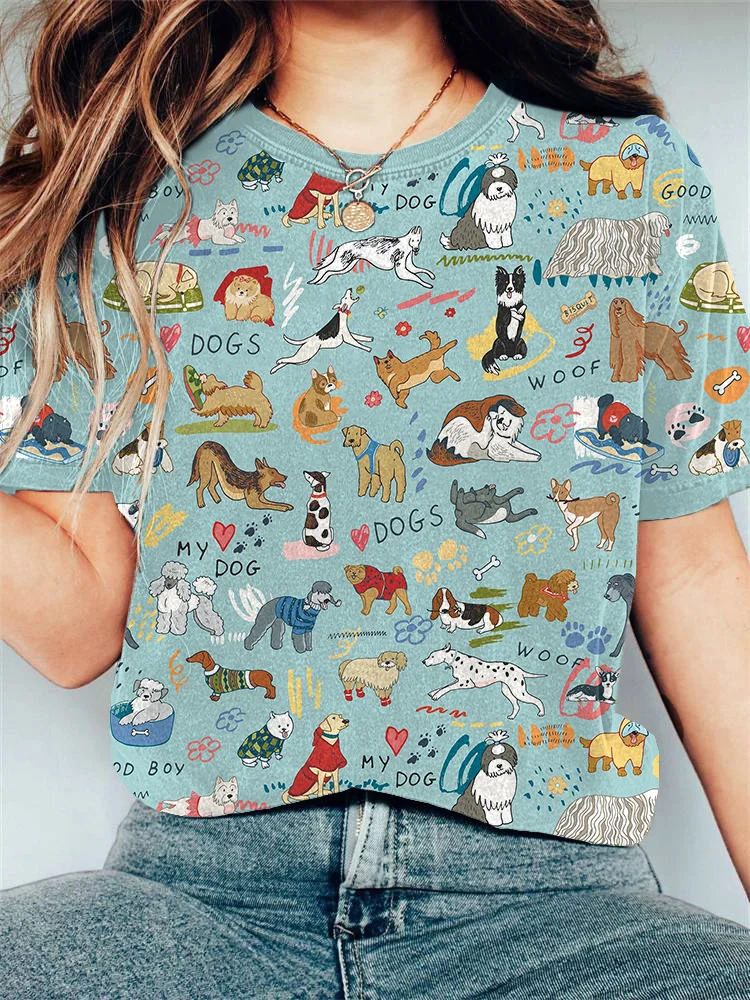 Funny Dogs Print Short Sleeve T-Shirt