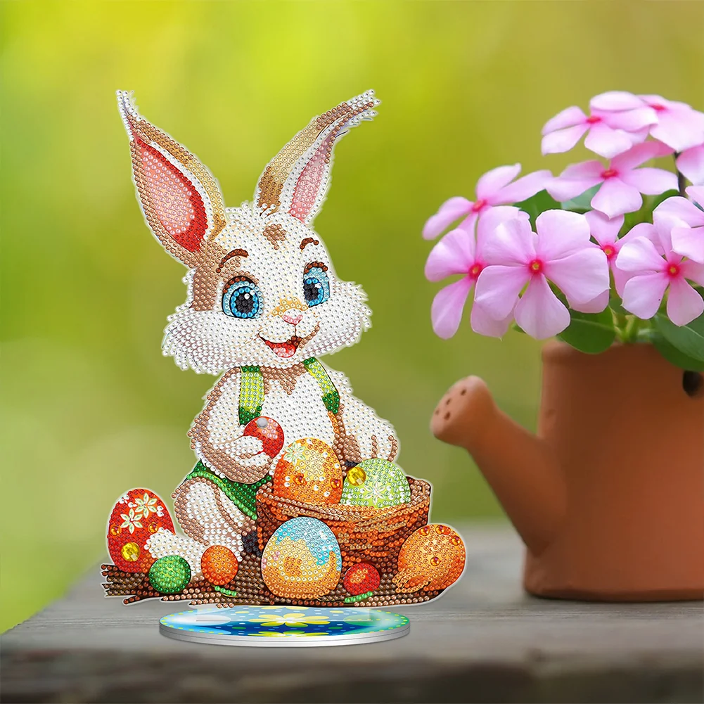 DIY Easter Egg Bunny Acrylic Single Sided Diamond Painting Desktop Ornaments Kit for Office Desktop Decor