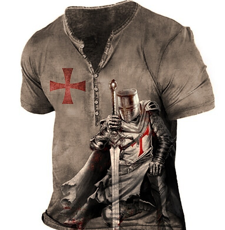 Men's Vintage Templar Cross Henley T-Shirt