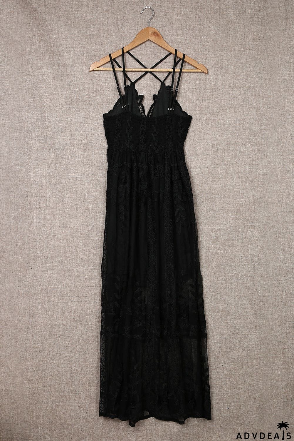 Black Lace Backless Maxi Party Dress