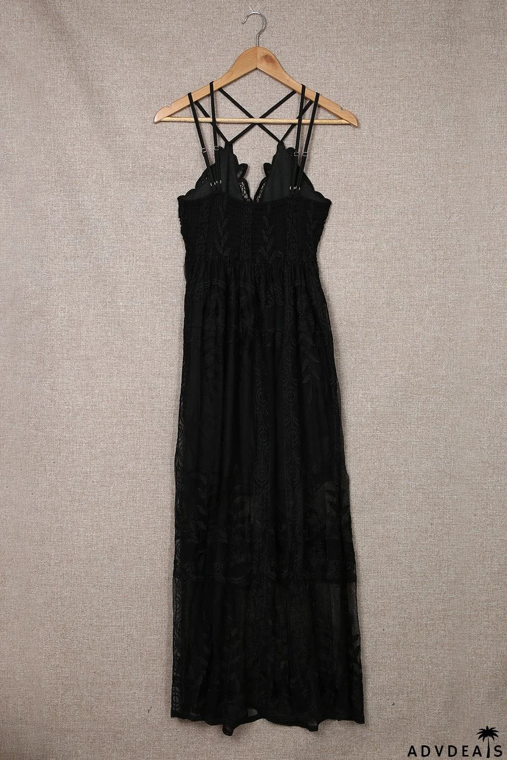 Black Lace Backless Maxi Party Dress