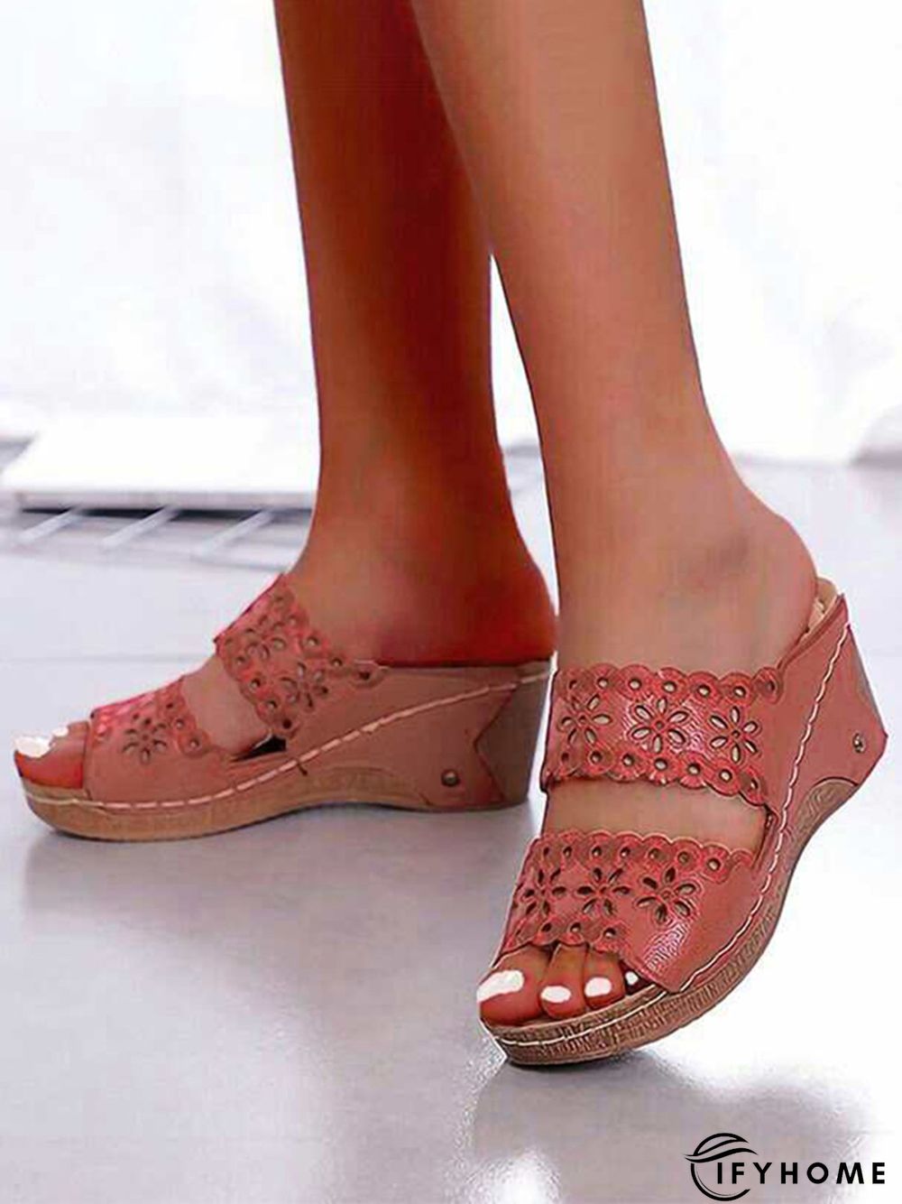 Embroidered Cutout Platform Wedge Slipper Sandals | IFYHOME