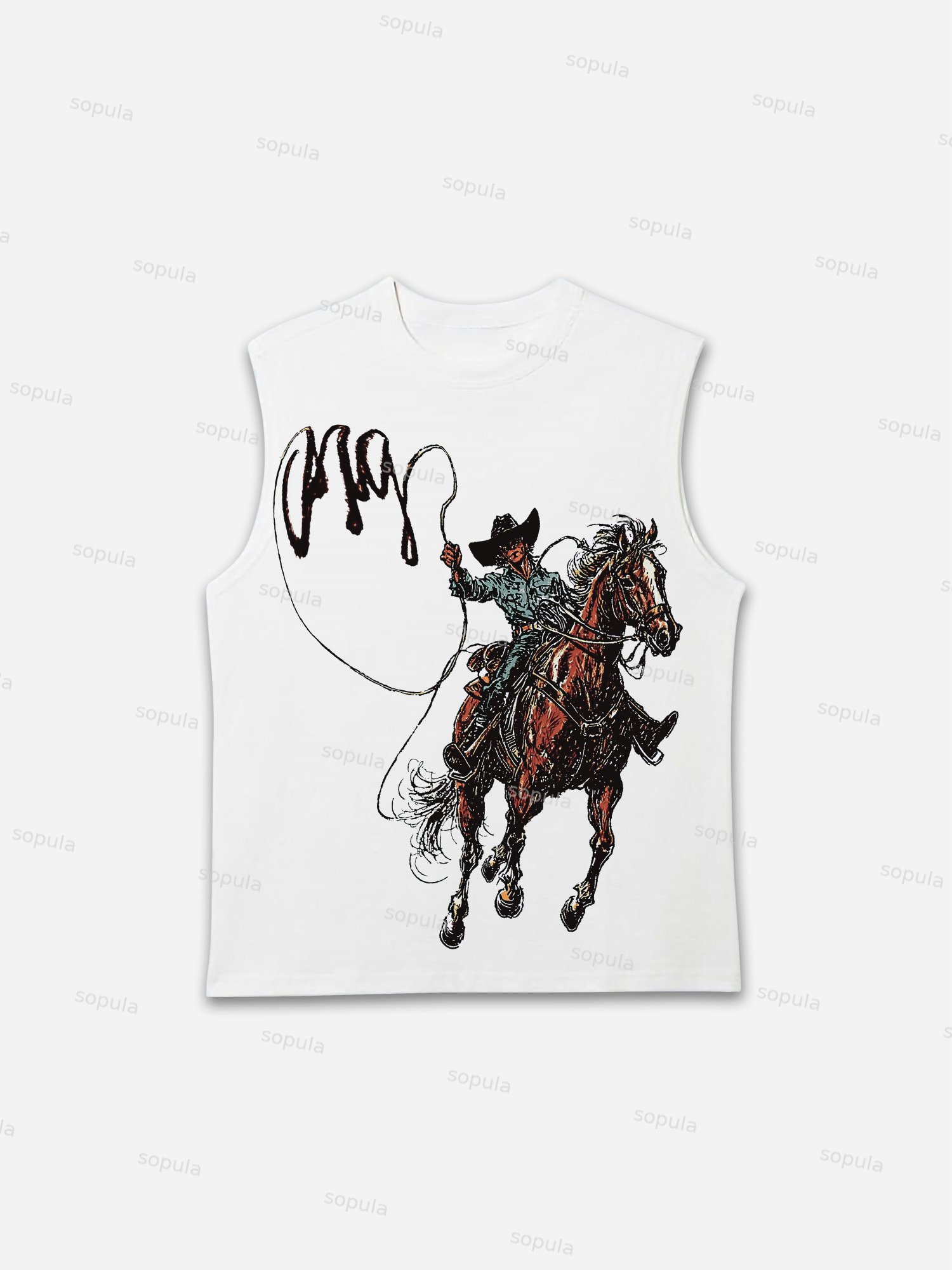 Men's Vintage Western Cowboy Graphic Tank Top
