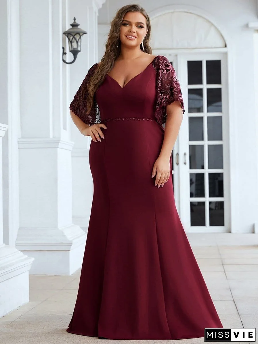 Elegant V Neck Fishtail Evening Gown for Curvy Women