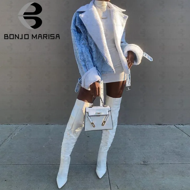BONJOMARISA New Plus Size 34-45 Ins Sexy White Over The Knee Boots Women 2020 Thin High Heels Thigh High Lady Boots Shoes Woman